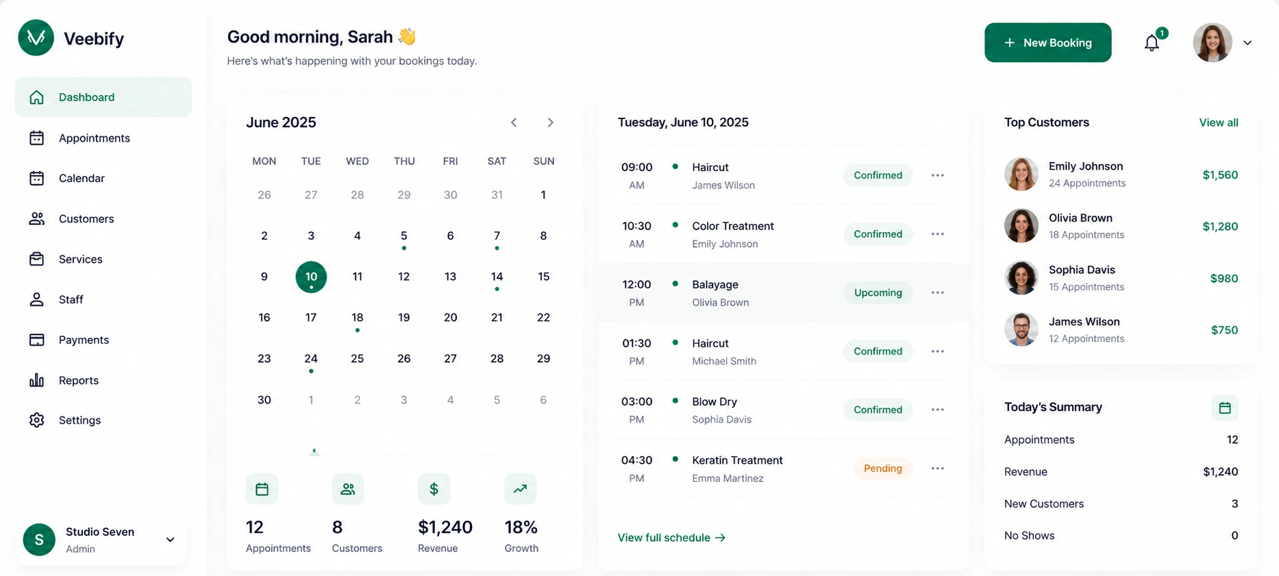Booking dashboard